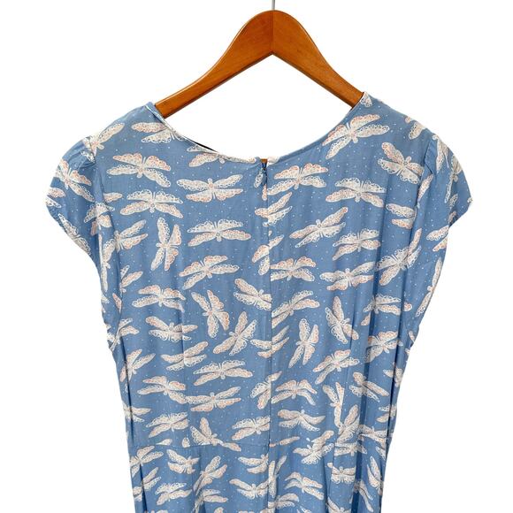 LOFT Soft Blue Butterfly Flutter Sleeve Midi Dress // 12 - Picture 9 of 12